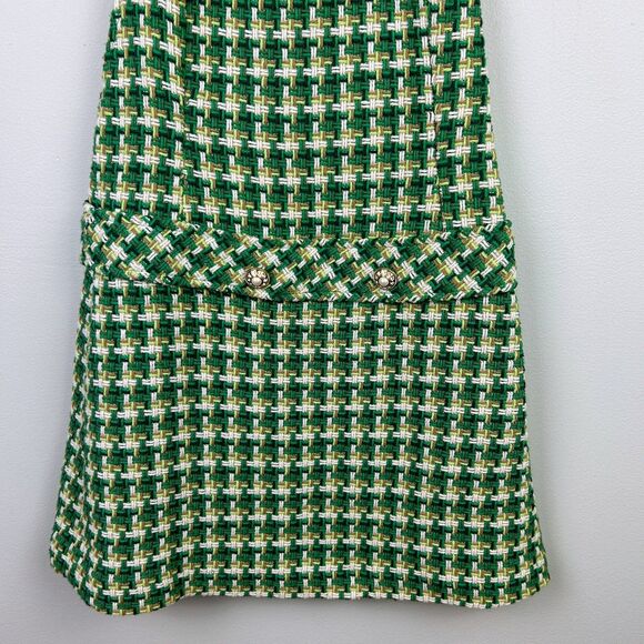 Zara Green Houndstooth Tweed Pinafore Mini Dress Sleeveless Textured Cotton XS - Picture 5 of 16